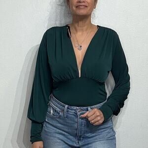 21 Saints Green Slinky Plunging Bodysuit Sz XL